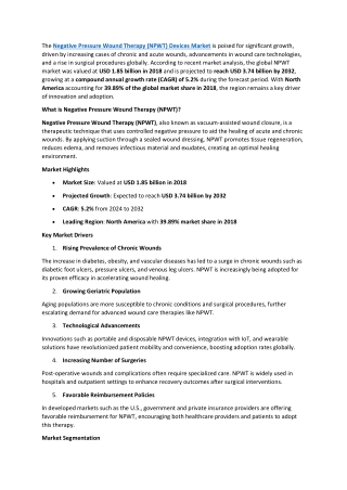 Negative Pressure Wound Therapy (NPWT) Devices Market