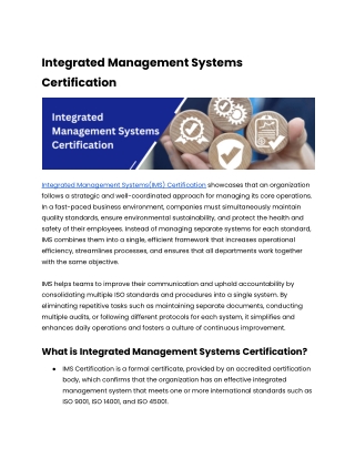 Integrated Management Systems Certification