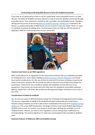 Constructing and renting NDIS houses to serve the disabled community
