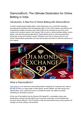 ﻿DiamondExch: The Ultimate Destination for Online Betting in India