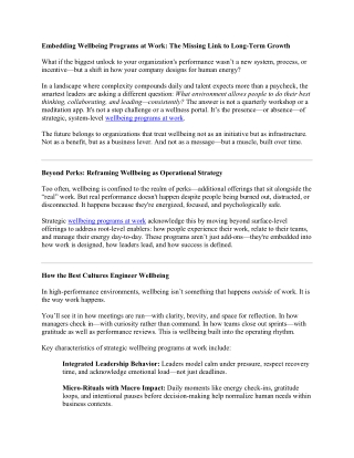 Embedding Wellbeing Programs at Work The Missing Link to Long-Term Growth