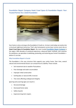 Foundation Repair Company – Hawk Crawl Space & Foundation Repair: Complete Guide