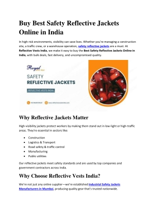 Safety Reflective Jackets - Reflective Vests India