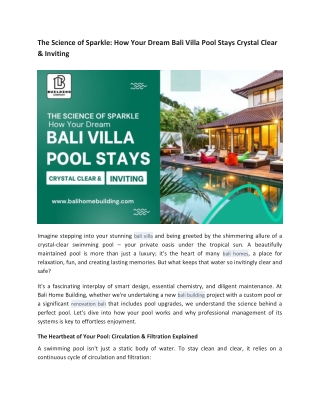 The Science of Sparkle: How Your Dream Bali Villa Pool Stays Crystal Clear & Inv