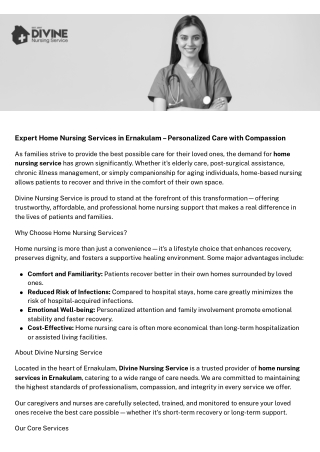 Reliable Home Nursing Services in Ernakulam for Safe, In-Home Patient Care