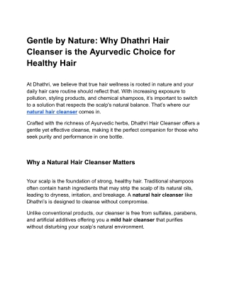 Gentle by Nature_ Why Dhathri Hair Cleanser is the Ayurvedic Choice for Healthy Hair