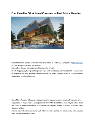 Elan Paradise 50 – Premium Retail & Commercial Spaces in Sector 50, Gurugram