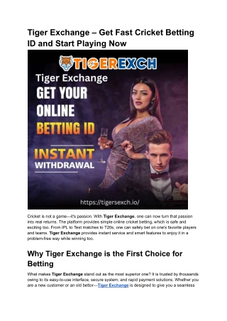 Tiger Exchange – Get Fast Cricket Betting ID and Start Playing Now
