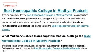 Best Homeopathic College in Madhya Pradesh