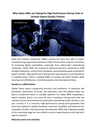 Why Indian SMEs Are Opting For High-Performance Boring Tools To Achieve Export-Quality Finishes