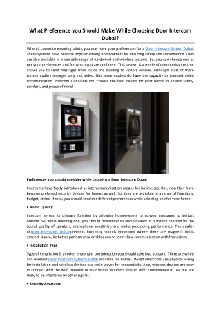 What Preference you should Make while choosing Door Intercom Dubai