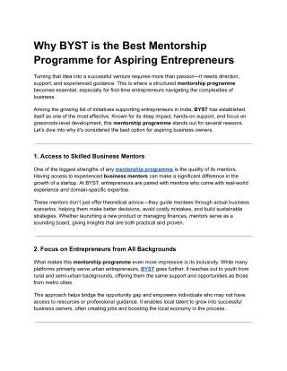 Why BYST is the Best Mentorship Programme for Aspiring Entrepreneurs