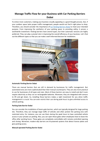 Manage Traffic Flow for your Business with Car Parking Barriers Dubai