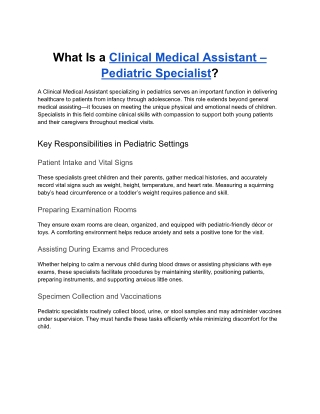 Clinical Medical Assistant Pediatric Specialist