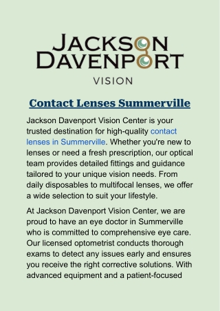 Contact Lenses Summerville: Find the Perfect Fit at Jackson Davenport