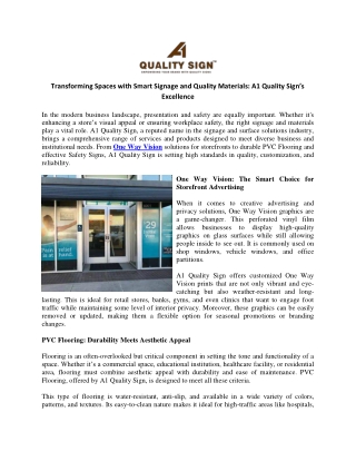 Transforming Spaces with Smart Signage and Quality Materials A1 Quality Sign Excellence