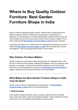 Where to Buy Quality Outdoor Furniture: Best Garden Furniture Shops in India
