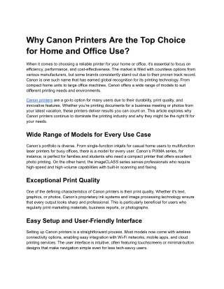 The Ultimate Guide to Canon Printers for Home and Office Use