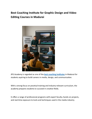 Best Coaching Institute for Graphic Design and Video Editing Courses in Madurai