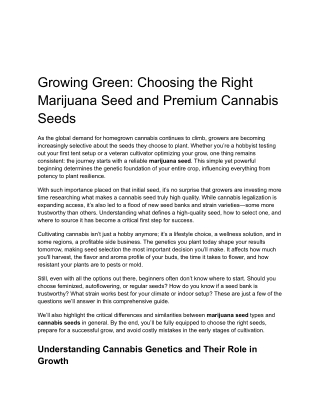 Growing Green Choosing the Right Marijuana Seed and Premium Cannabis Seeds