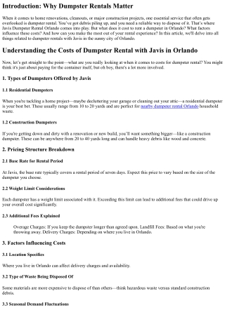 Understanding the Costs of Dumpster Rental with Javis in Orlando