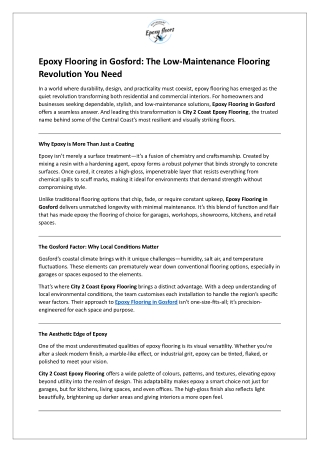 Epoxy Flooring in Gosford - The Low-Maintenance Flooring Revolution You Need