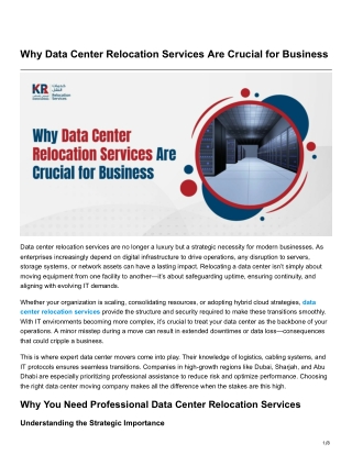 Why Data Center Relocation Services Are Crucial for Business