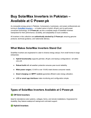 Buy SolarMax Inverters Online in Pakistan _ C‑Power.pk