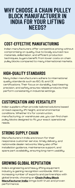 Why Choose a Chain Pulley Block Manufacturer in India for Your Lifting Needs?