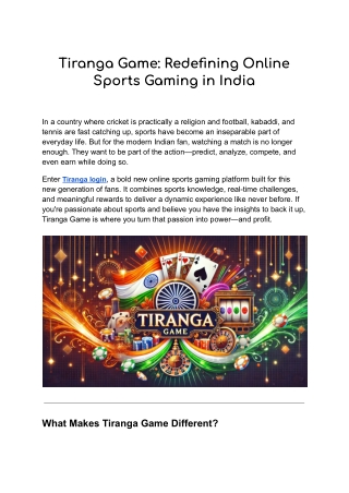 Tiranga Game_ Redefining Online Sports Gaming in India