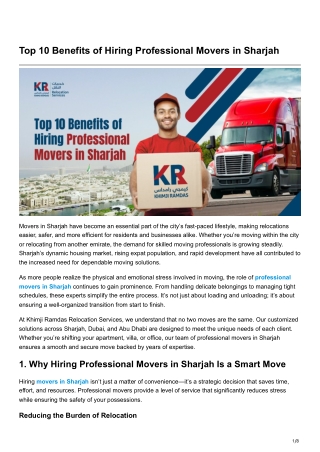 Top 10 Benefits of Hiring Professional Movers in Sharjah