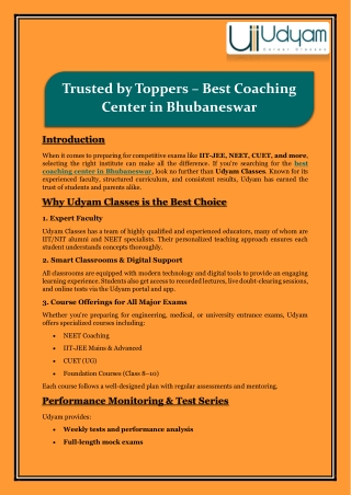 Trusted by Toppers – Best Coaching Center in Bhubaneswar