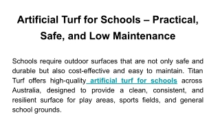 Artificial Turf for Schools – Practical, Safe, and Low Maintenance