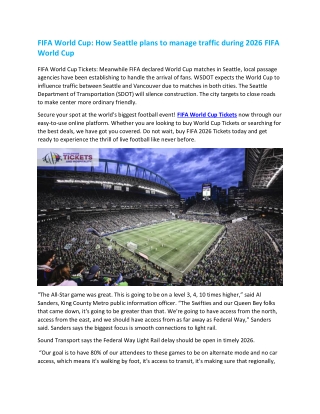 FIFA World Cup How Seattle plans to manage traffic during FIFA World Cup 2026