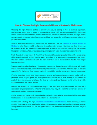 How to Choose the Right Commercial Finance Brokers in Melbourne