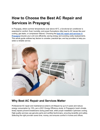 How to Choose the Best AC Repair and Services in Prayagraj