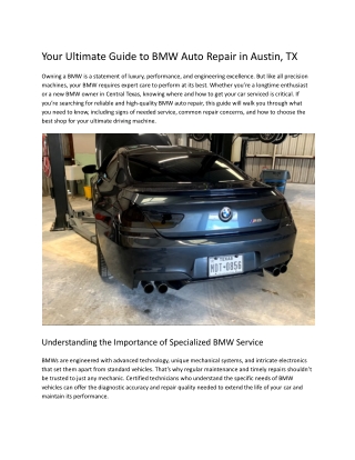 Your Ultimate Guide to BMW Auto Repair in Austin, TX