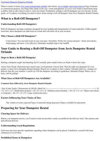 Your Guide to Renting a Roll-Off Dumpster from Javis Dumpster Rental Orlando