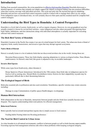 Understanding the Bird Species in Honolulu: A Control Perspective