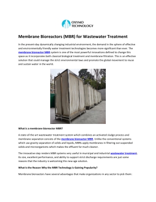 Membrane Bioreactor MBR: Advanced Wastewater Treatment