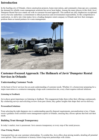 “Customer-Focused Approach: The Hallmark of Javis’ Dumpster Rental Services in O