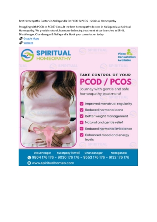 Best Homeopathy Doctors in Nallagandla for PCOD
