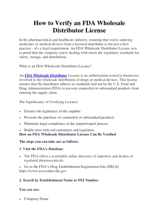 How to Verify an FDA Wholesale Distributor License