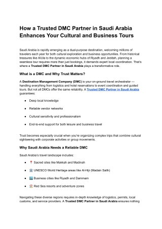 How a Trusted DMC Partner in Saudi Arabia Enhances Your Cultural and Business Tours