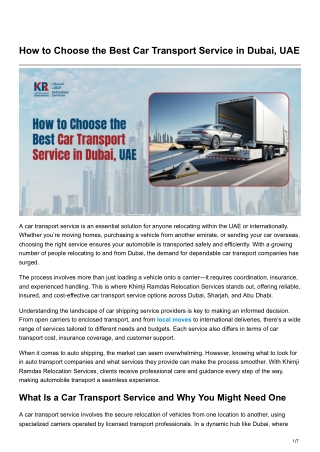 How to Choose the Best Car Transport Service in Dubai, UAE