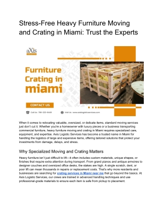 Stress-Free Heavy Furniture Moving and Crating in Miami: Trust the Experts