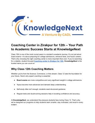Coaching Center in Zirakpur for 12th