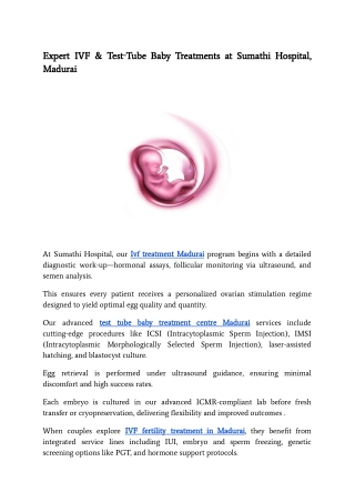 Expert IVF & Test‑Tube Baby Treatments at Sumathi Hospital, Madurai