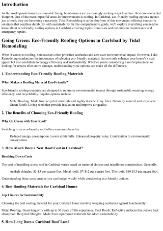 Going Green: Eco-Friendly Roofing Options in Carlsbad by Tidal Remodeling