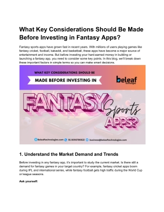 What Key Considerations Should Be Made Before Investing in Fantasy Apps